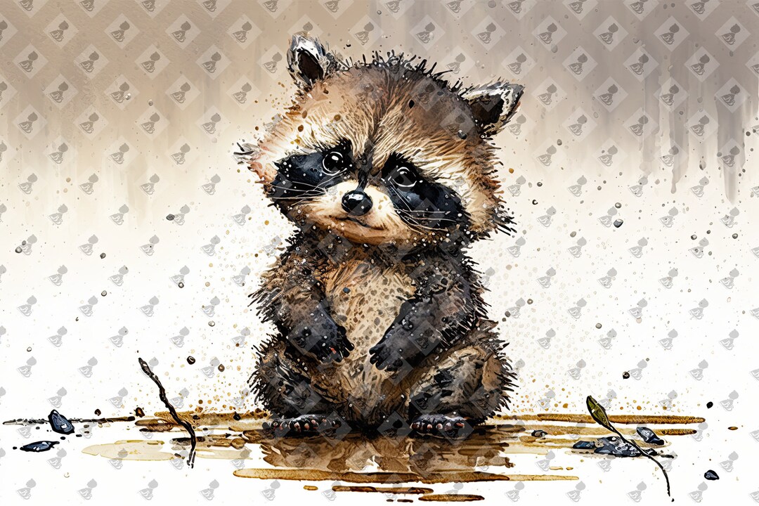 Baby Racoon Design Cute Watercolor Baby Racoon Digital Print - Nursery Wall Art Decor ...