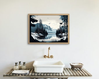 Winter Art, Huge Canvas Home Decor, Snow Art, Nature Wall Art, Snowy Art, Winter Wall Art, Trees, Lake
