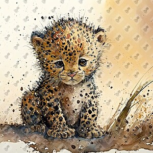 Cute Watercolor Baby Cheetah Digital Print - Nursery Wall Art Decor - Instant Download Printable - Baby Shower Gift Idea - AI Art