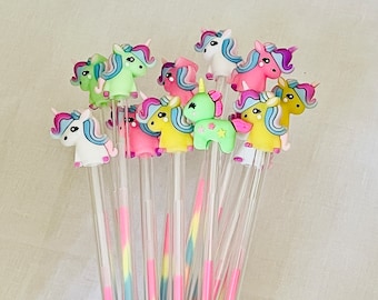 Set of 5 Unicorn Rainbow Ink Pens Neon Colors Multicolor Pens Fine Point Kawaii Colorful Fun School Supplies Novelty Japanese Stationary