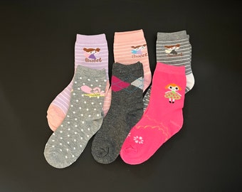 Kids Girls Socks 6 Pairs Ankle High Socks 80% Soft Cotton Gift Set Fun Crew Socks Comfortable Stylish and Breathable Multi-Colors School