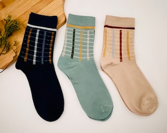 Socks 3 Pairs Organic Cotton Set Vintage Retro Vibe Women's Gift Set Socks Women Fun Sophisticate Socks Formal Casual Socks Fun Socks