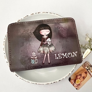 Cartera Vintage Fashion Girl Doll Cottagecore Cartera caprichosa Monedero Titular de la Tarjeta de crédito Cuero sintético Vegano con Cremallera Durable