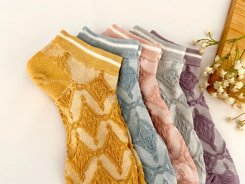 Women Socks 5 Pairs Ankle Vintage Style Socks Organic Cotton Soft ...
