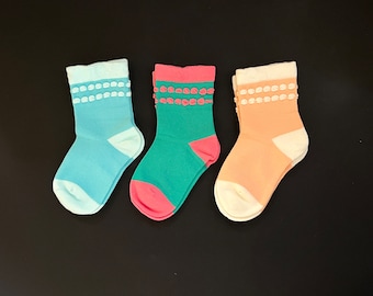 Socks Set of 3 Pairs Infants Toddlers Unisex Kids Girls Socks Cute Ruffles  Soft Cotton  2-4 Size Gift Set Adorable Kawaii Fun Colors