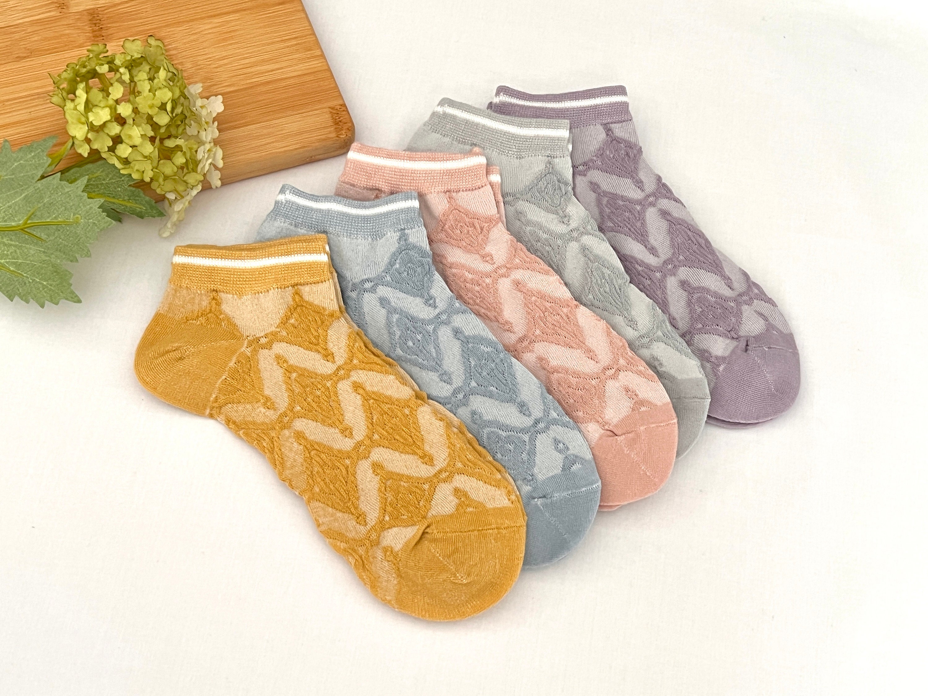Women Socks 5 Pairs Ankle Vintage Style Socks Organic Cotton Soft ...
