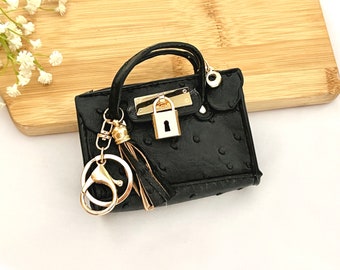 Monedero Charm Llavero Mini bolso para efectivo Monedero negro Cuero vegano con cremallera Monedero Miniatura de cuero PU Bolsita Monedero ¡Lindo!