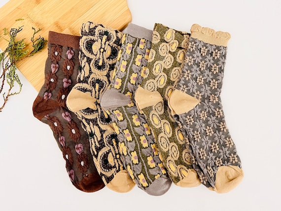5 Pairs Socks Organic Cotton Vintage Retro Vibe Women's Gift Set Socks  Comfortable, Soft, Stylish and Breathable Cottagecore Set 