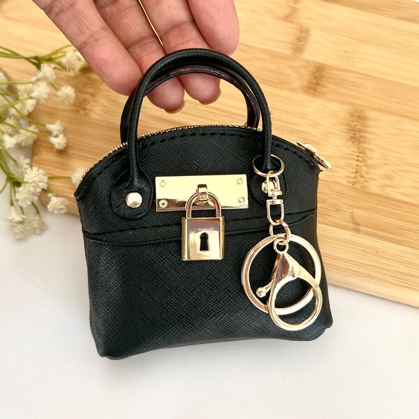 Mini Hand Bag Coin Purse Key Chain Adorable Coin Pouch Mini Hand Bag with Zipper Purse Charm Vegan Leather PU Leather Mini Bolsita Monedero