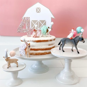 Farm Animal Cake Toppers: Cow, Pig, Lamb, Donkey Birthday Decor