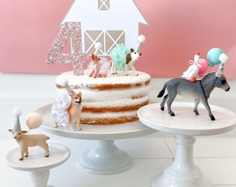 Farm Animal Cake Toppers: Cow, Pig, Lamb, Donkey Birthday Decor