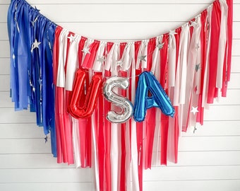 Red, White, and Blue Fringe Banner, 4th of July Party Decor