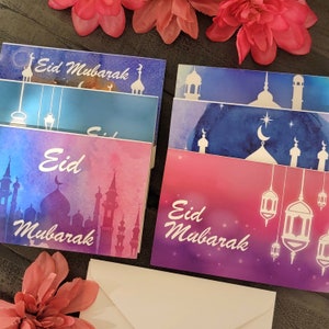 Pacote de 6 cartões comemorativos Eid Mubarak - Pacote de variedades Presente islâmico do Ramadã