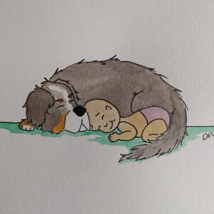 Puppy and Baby Watercolour Cartoons