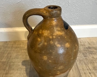 Primitive Rare Early American Blue Ovoid Stoneware Jug