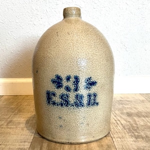 Elverson, Sherwood, and Barker (ES&B) 3 Gallon Salt Glaze Stoneware Jug - Excellent Condition