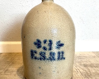 Elverson, Sherwood, and Barker (ES&B) 3 Gallon Salt Glaze Stoneware Jug - Excellent Condition