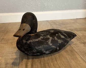 Early Antique Hand Carved Wood Duck Decoy with Tack Eyes