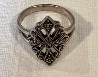 Vintage Sterling Silver Ring with Small Black Gems