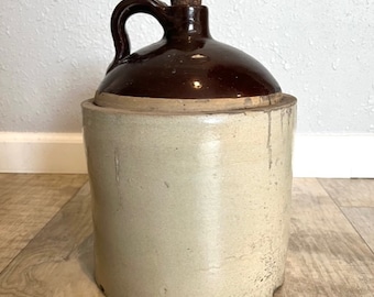 Antique Primitive Salt Glazed Whiskey Jug with Cork