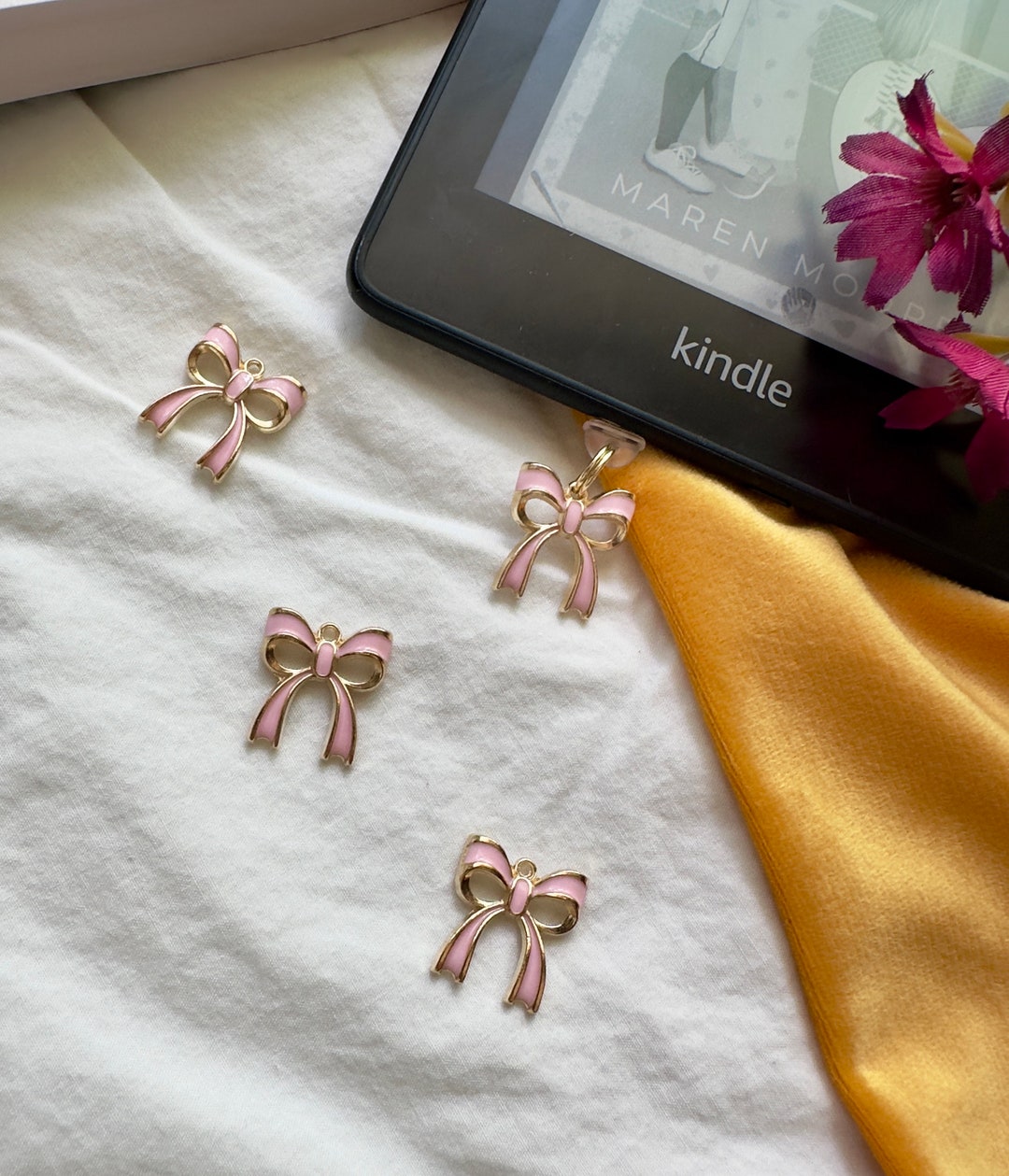 Bow Coquette Cute Gold Style Reader Ereader Kindle Charms Dust Plugs ...