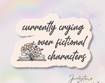 Holographic Bookish Kindle Sticker "Currently Crying Over Fictional Characters"