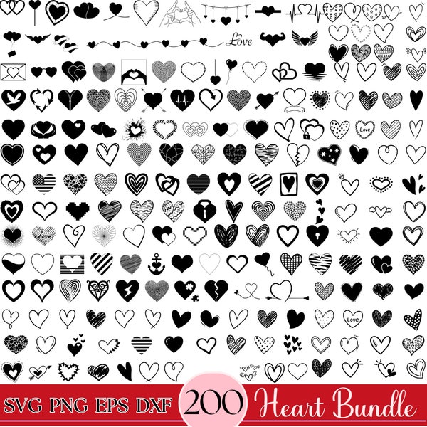 Herz-Svg-Bundle, 200 Herz-Svg-Designs, Handgezeichnetes Herz svg, Offenes Herz svg, Doodle-Herz svg, Sketch-Herz svg