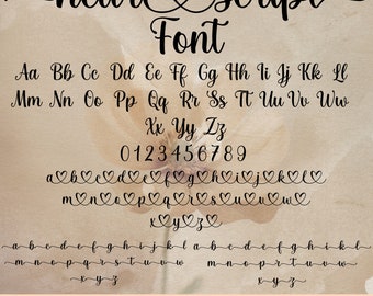 Heart Script Font, Script Font, Font with Hearts ttf Font with Tails, Heart Font, Wedding Font, Cursive Font, Font for Cricut, Script Font