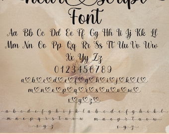 Heart Script Font, Script Font, Font with Hearts ttf Font with Tails, Heart Font, Wedding Font, Cursive Font, Font for Cricut, Script Font