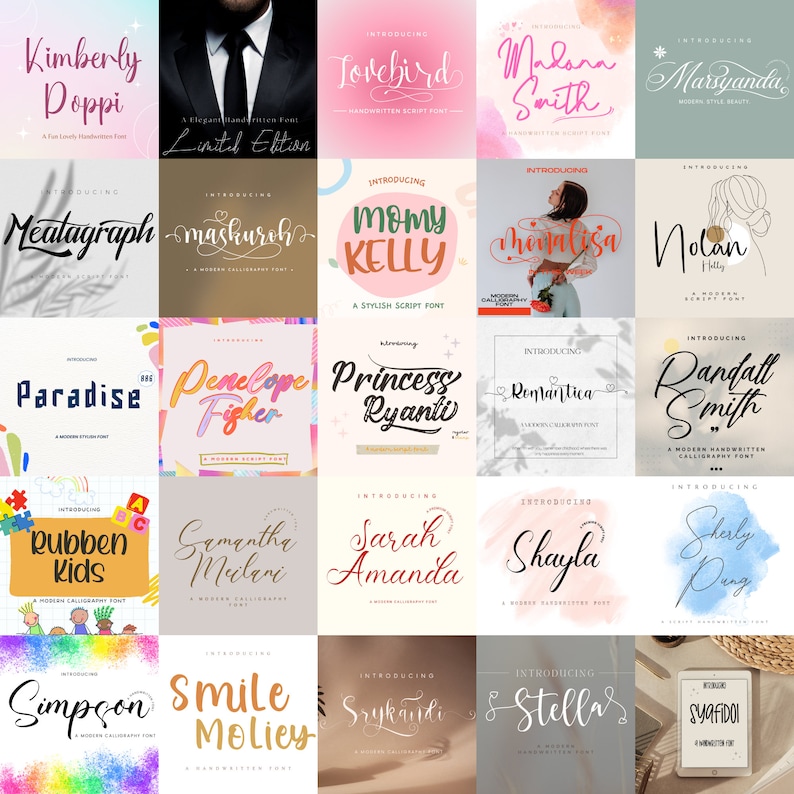 The Ultimate 50 Handwritten Fonts Font Bundle, Heart font, Cricut, Canva Font, Script Font, Digital Fonts, Procreate Fonts, Crafting font image 3