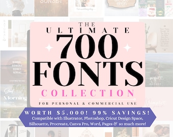The ULTIMATE 700 Fonts Bundle Collection, Handlettered, Cursive, Calligraphy, Heart font, Cricut, Canva Font, Script Font, Procreate Fonts