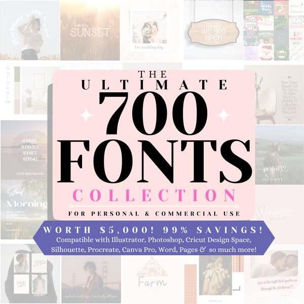 La colección ULTIMATE 700 Fonts Bundle, Handlettered, Cursive, Caligrafía, Heart font, Cricut, Canva Font, Script Font, Procreate Fonts