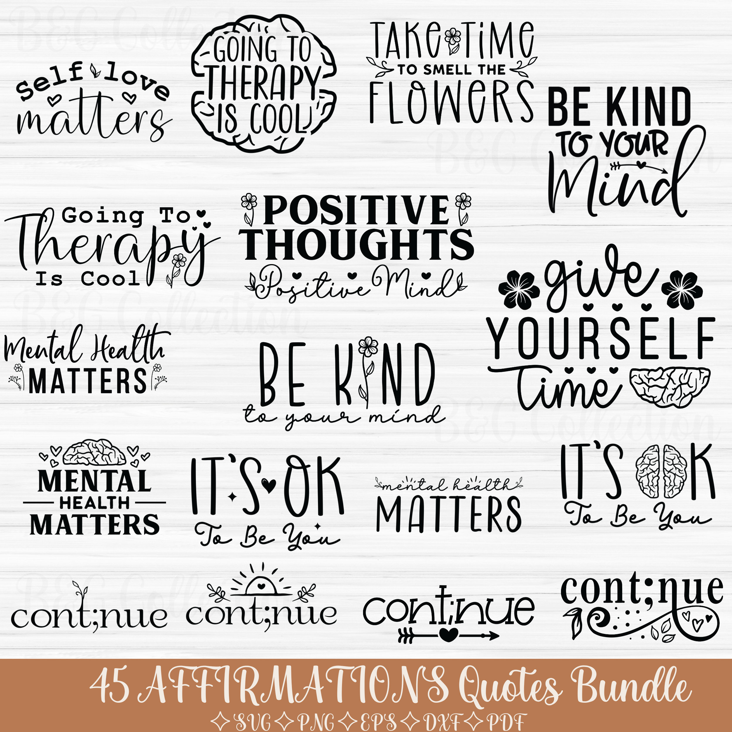 Affirmations Quotes Svg PNG Bundle, Mental Health Svg, Self Love Svg ...