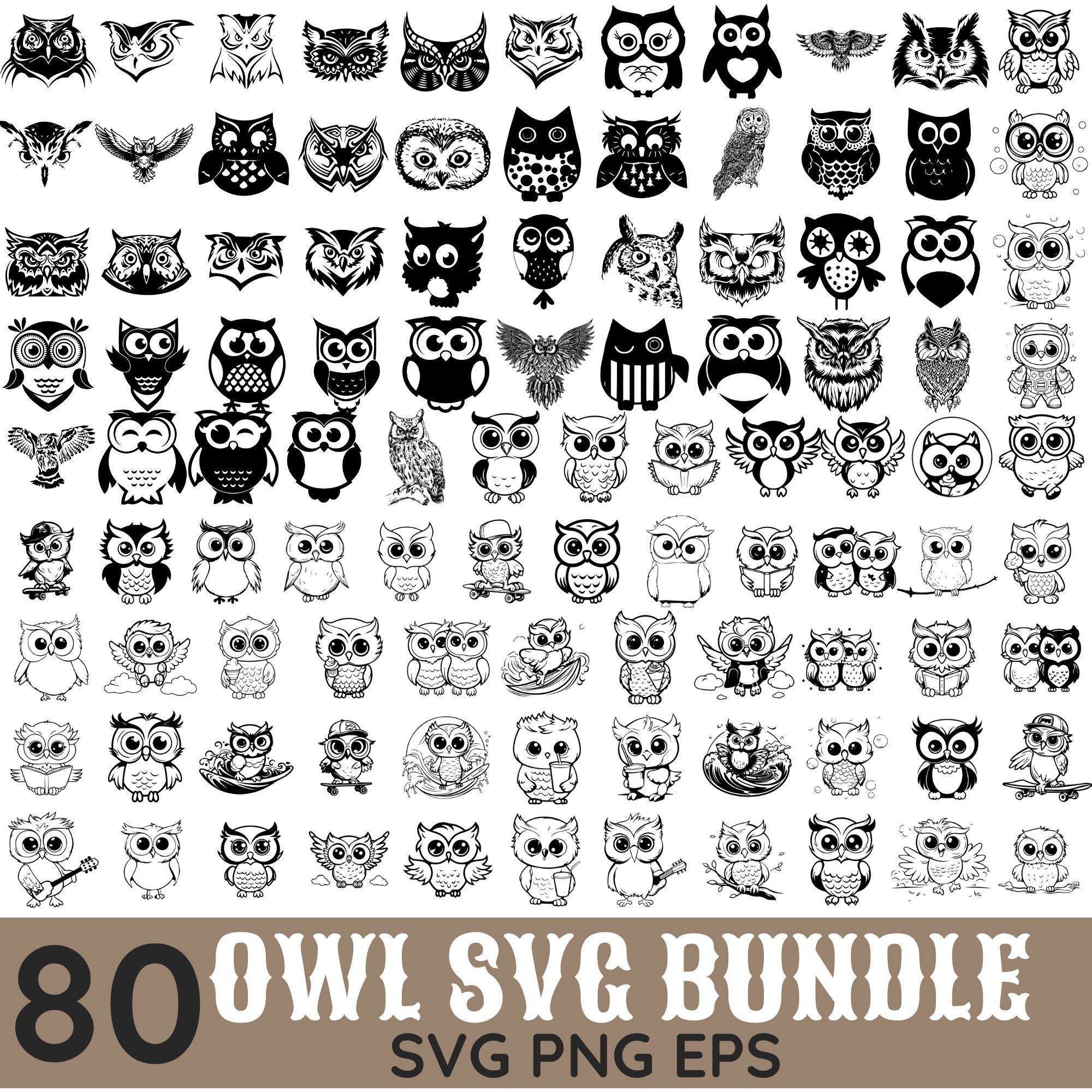 Owl Svg Bundle, 80 Owl Designs, Clipart, Owl Png, Floral Owl Svg, Owl Vector, Owl Zentangle Svg, Owl