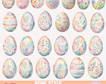 Easter Egg Boho Floral Style Designs PNG Clipart Transparent, Soft watercolor Pastel Easter Egg, Minimalist Easter Organic design Easter egg