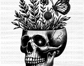 Tête de mort floral svg, tête de mort floral SVG PNG vecteur, silhouette vecteur tête de mort fleur svg, fichier Sugar Skull, fichier coupe fleur tête de mort, halloween