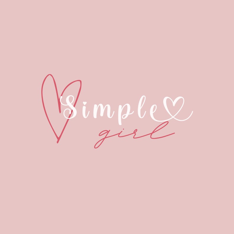 May include: Pink background with white text that says "simple girl" with a red heart on the left and a white heart on the right.