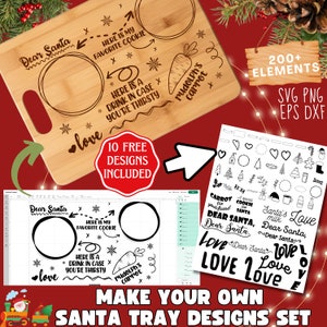 Dear Santa Tray CREA il tuo pacchetto di design, Christmas Line art SVG, Santa Tray Santa Plate in formato SVG, Santa Milk Cookies in formato SVG, Biscotti per Babbo Natale