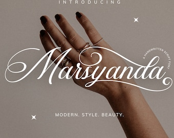 Marsyanda Font - Handwritten Calligraphy Tails Script Font, Cursive Font, Cricut Font Fonts for Cricut Procreate Font Modern Font swash font