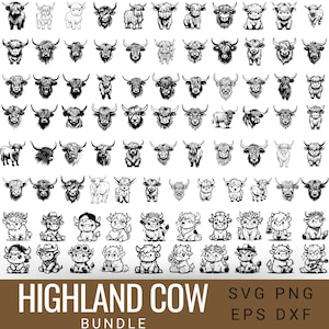Bundle vache Highland Svg, 80 modèles vache Highland, vache Highland png vache Svg, bébé vache mignonne Svg, sublimation vache Highland, fichier de coupe Cricut