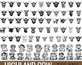 Highland Cow Bundle Svg, 80 Designs Highland Cow, Highland Cow png Cow Svg, Baby Cute Cow Svg, Highland Cow Sublimation, Cricut Cut File