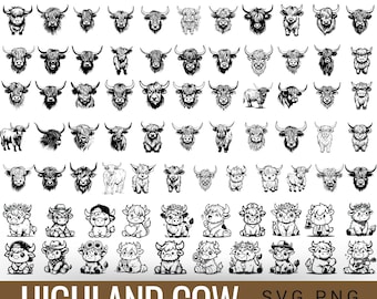 Highland Kuh Bundle svg, 80 Designs Highland Kuh, Highland Kuh png Kuh svg, Baby süße Kuh svg, Highland Kuh Sublimation, Cricut Cut Datei