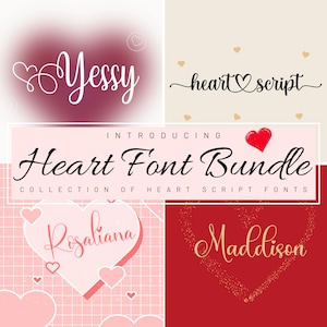 Fuentes de script de corazón, fuente de script, fuente con corazones ttf fuente con colas, fuente de corazón, fuente de boda, fuente cursiva, fuente para Cricut, fuente de script