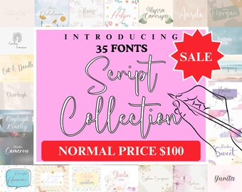 Colección de fuentes cursivas: paquete de fuentes (fuente OTF, Cricut, Canva, fuente cursiva, fuentes digitales, fuentes Procreate, planificador de fuentes para manualidades)