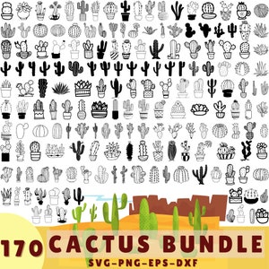 Bundle SVG cactus succulentes clipart 170 modèles, lot de svg succulentes, cactus svg, fichiers svg de plantes d'intérieur svg dessinés à la main pour cricut plantes svg