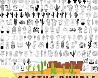 Cactus SVG Bundle Succulent clipart 170 Designs, succulent svg bundle, cacti svg, houseplants svg hand drawn svg files for cricut plants svg
