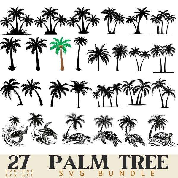 Palm Tree SVG Bundle, 27 Designs SVG Palm tree PNG, dxf eps, Palm tree Sea turtle svg, Tropical tree svg, tree svg, Palm tree Silhouette svg