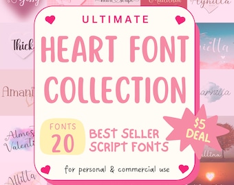 The Ultimate Heart Script Font Bundle 20 Fonts, Script Font with Tails, Heart Font, Wedding Font, Cursive Font, Font for Cricut, Script Font
