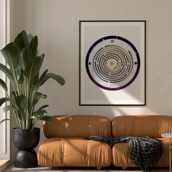 2024 Lunar Circular Calendar, Wheel of the Year 2024 Moon phase, Printable 300 DPI High-Quality pdf jpg art prints