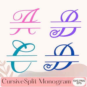Split Monogram SVG Bundle Cursive Split Monogram SVG png eps, Fichier coupé pour Cricut, Silhouette, 26 fichiers individuels